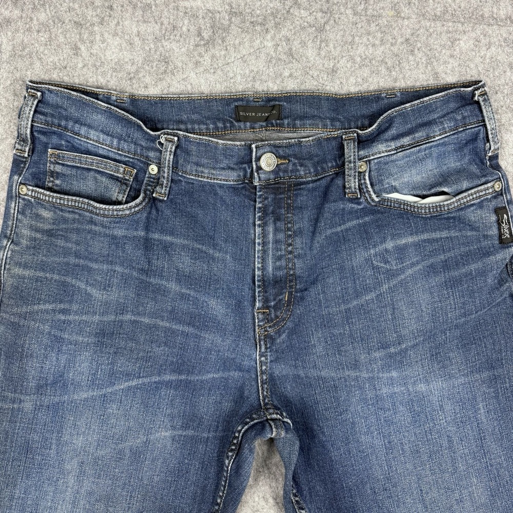 Silver Zac Jeans Mens 38x32 (Fits 38x30) Blue Stretch Denim Dark Wash Low Rise - Picture 2 of 14